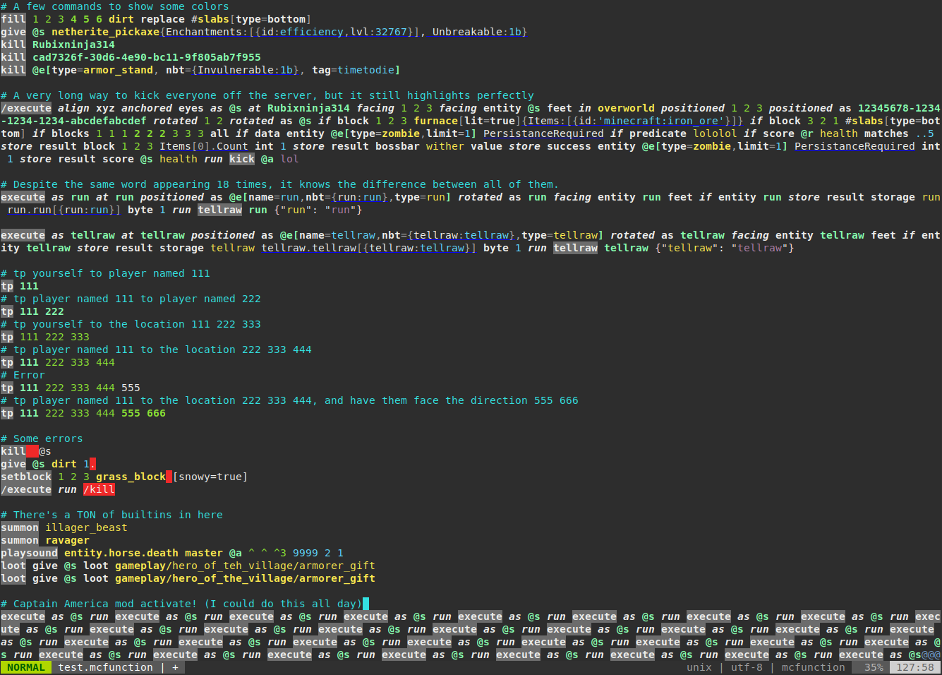 vim-mcfunction sample